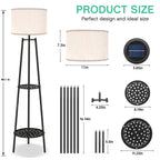 VISFLAIR Outdoor Solar Floor Lamp with 2-Tier Plant Stand, Cordless 46'' Tall Standing Patio Light with White Shade & Edison Bulb, Waterproof Metal Display Shelf for Porch, Deck, Balcony Garden Decor