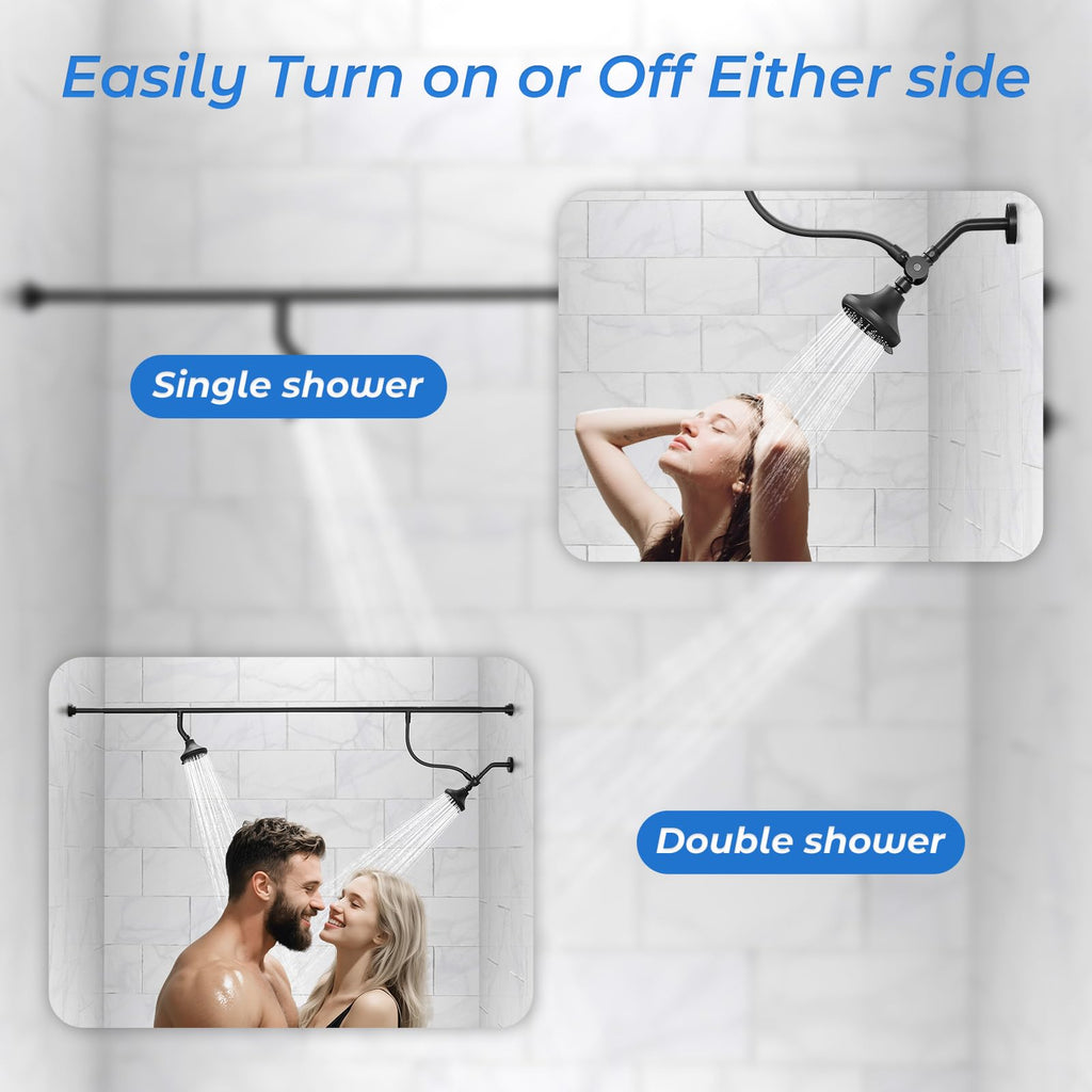 MUTVKA Dual Shower Head for Couples - High Pressure Adjustable Two Showerhead System with 4 Spray Modes, Easy Installation & Anti-Leak Design, Perfect for Two-Person Bathrooms (Black)