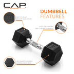 CAP Barbell 10 LB Rubber Coated Hex Dumbbell Hand Weight - Pair | Chrome Handle
