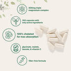 Micro Ingredients Pure Magnesium Complex, 300 Capsules | Triple Magnesium Glycinate, Malate, Taurate with Vitamin C | 100% Chelated | Supports Muscles, Nerves, & Energy | Only Active Ingredients