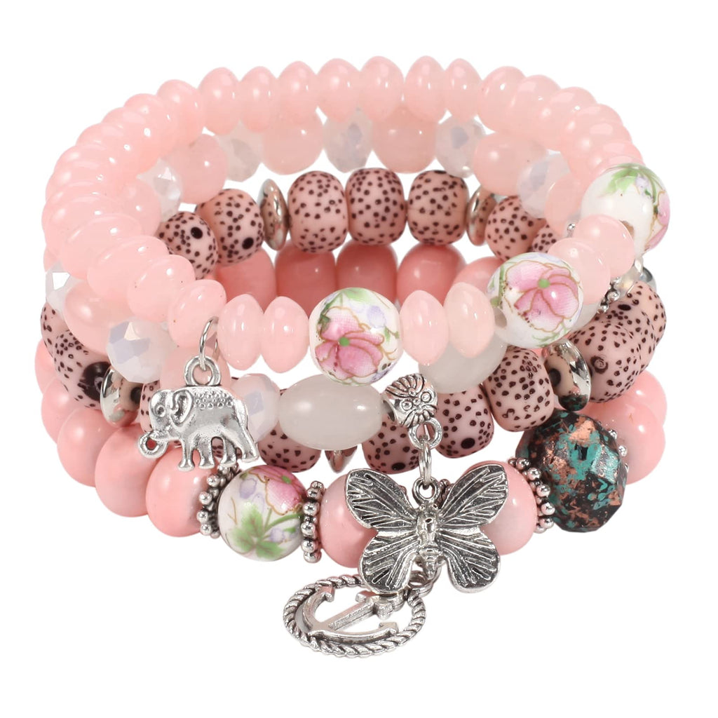 Twinfree Bohemian Bracelets Set for Women, Stackable Boho Stretch Multilayer Colorful Stack Beads Bracelet, Stretchy Beaded Charm Bracelet Ladies 8 Pack