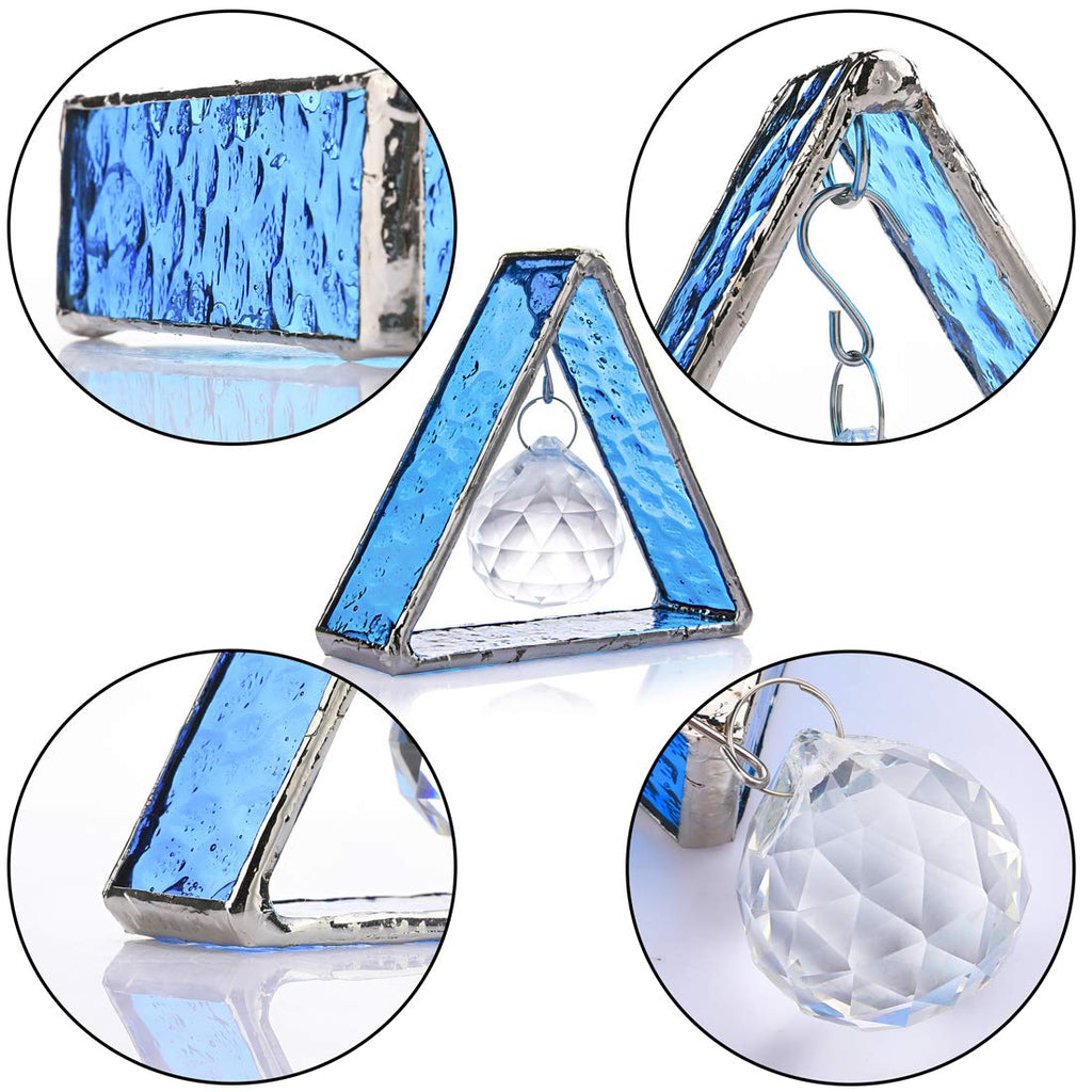 Blue Stained Glass Pyramid Suncatcher Hanging Ornament Window Decor