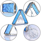 Blue Stained Glass Pyramid Suncatcher Hanging Ornament Window Decor