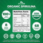 Zazzee USDA Organic Spirulina Powder, 8 Ounces, 68 Servings, Certified Kosher, 100% Pure, Non-Irradiated, Mess-Free Wide Mouth Container, Fresh Smell and Neutral Taste, Non-GMO, Made in The USA