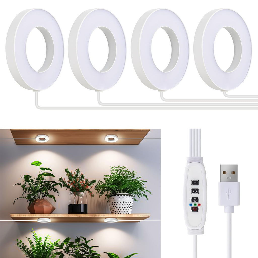 SIYOMG Ceiling Grow Lights for Indoor Plants, 192 LEDs Full Spectrum Halo LED Plant Light, with 3/9/12H Auto Timer Switch, 3 Colors,10 Dimming, Plant Lights for Small Plants, 4 Head