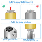 Butane Lighter Torch Long Jet Flame Windproof Lighter with Visual Fuel Window for Fireplace Kitchen Grill BBQ Camping, Black (No Butane Included)