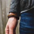 Ailetop Tiger Eye Bracelet Men - Mens Bracelets Beads Adjustable Braided Leather Bracelet for Men Brown Leather Mens Beaded Bracelets Men's Jewelry Birthday Gifts for Dad Husband Son