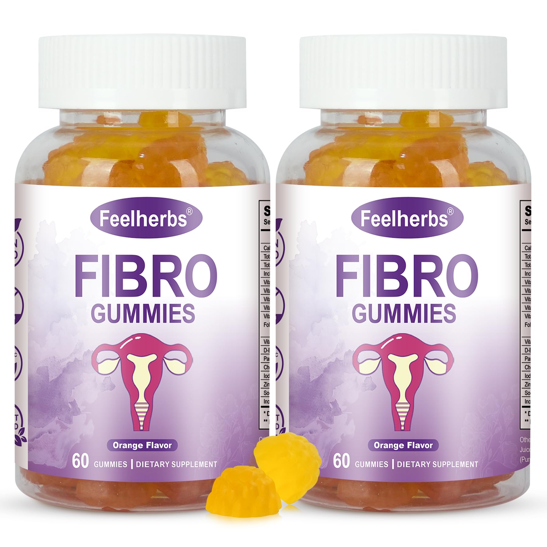Feelherbs Fibro Gummies for Women, Pack of 2, Multivitamin Inositol Gummies with Inositol, Biotin, Vitamins A, C, D3, E, B6, B12, 60 Gummies Per Bottle