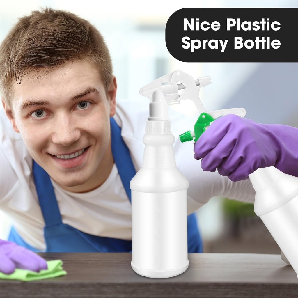 Eccliy 12 Pcs 16 Oz Plastic Spray Bottle, Adjustable Empty Reusable Sprayer for Cleaning, Planting, Water, Bathroom and Kitchen, BBQ, Commercial and Residential (Original,Green,White)