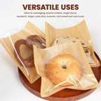 Foranda 200 Pack Cookie Bags with Seal, 7.1x7.5 Inch Heat Sealable Bakery Bags with Window Grease Resistant Paper Packaging Sleeves for Bake Sale Bagel, Cake Slice, Sandwich, Donut, Pastry