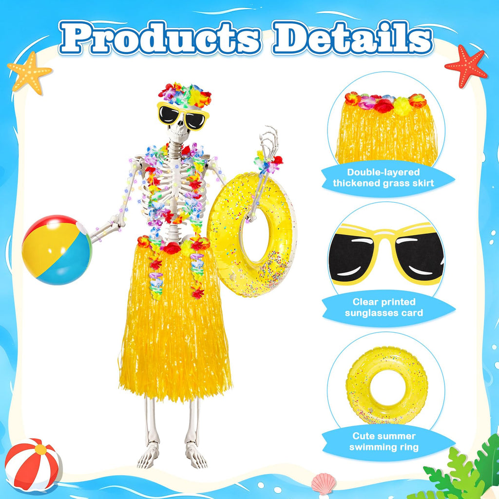 Apopipico 10 Pcs 12 ft Skeleton Summer Costume Outfits Accessories Set