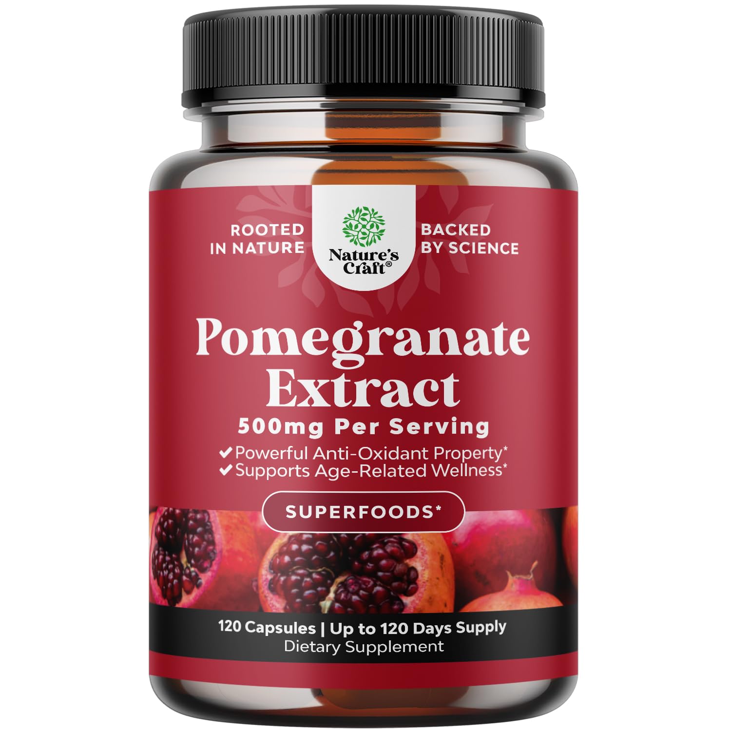 Advanced Antioxidant Superfood Pomegranate Supplement - Natural Pomegranate Extract Polyphenols Supplement for Heart Health and Joint Support - Reds Superfood Powder Capsules for Men and Women - 120ct