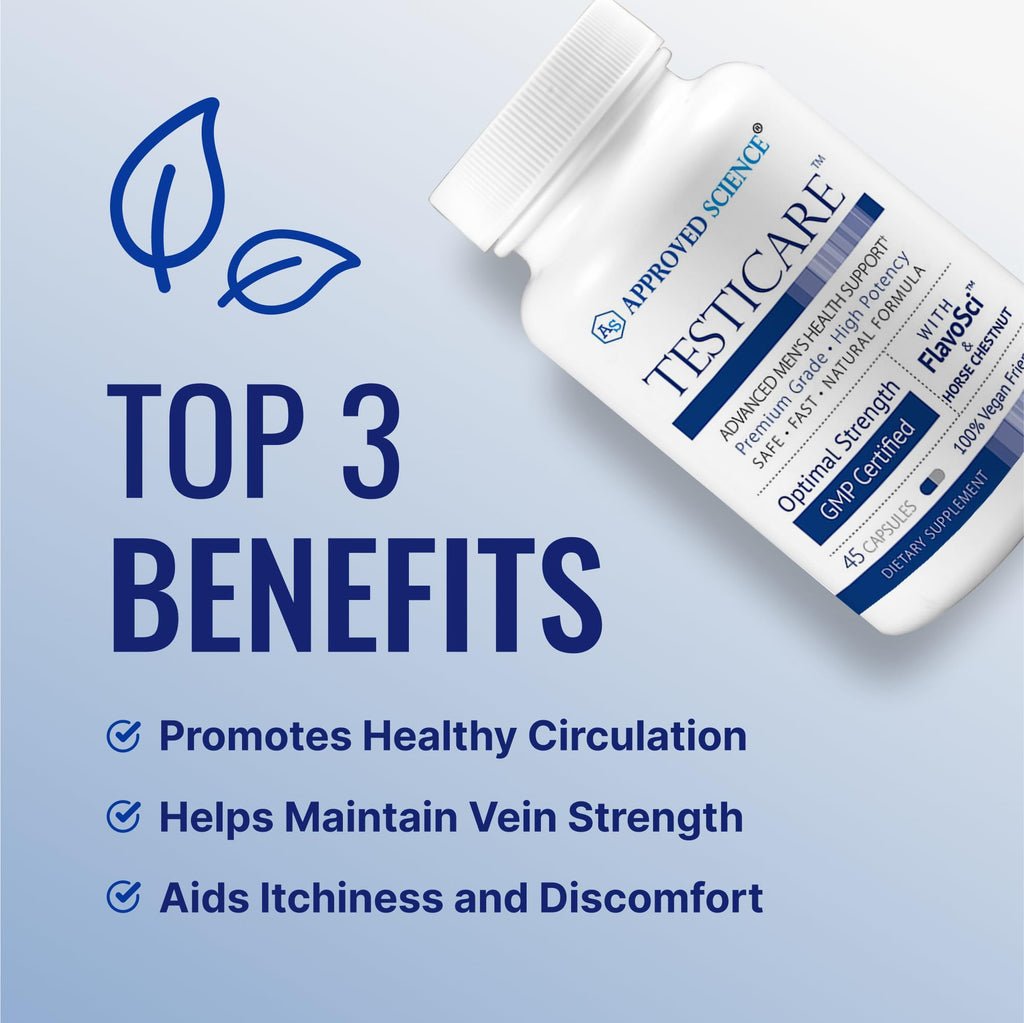 Approved Science TestiCare - Testicular Vein Support - Horse Chestnut, Witch Hazel - 3 Bottles - 135 Capsules - Vegan