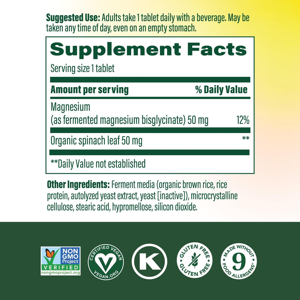 Megafood Magnesium Supplement with Fermented Magnesium Glycinate - Chelated - Supports Heart & Nervous System - Vegan Gluten-Free Non-GMO Kosher - Made Without 9 Food Allergens - 90 Tablets