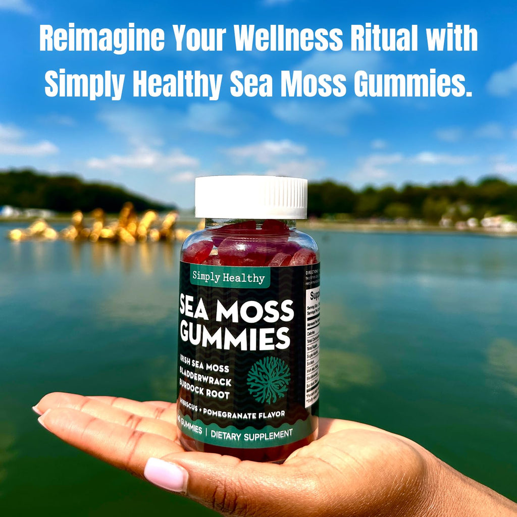 Simply Healthy Premium Sea Moss Gummies, Irish Sea Moss Supplement with Bladderwrack and Burdock Root, Vegan Support Detox Gummies, Plant-Based Wellness, for Gut Health, Superfood 60ct
