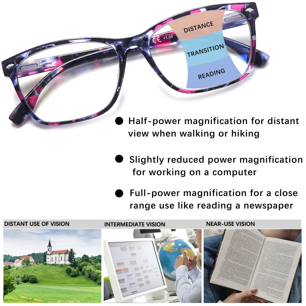 CLASAGA Progressive Multifocus Reading Glasses for Women, Pattern Print Blue Light Block Stylish Ladies Computer Readers (pattern design, 3.5, x)