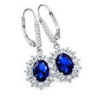 Amy & Annette Blue Sapphire Earrings - 18k White Gold Plated Leverback Drop and Dangle Halo Earring for Women - Great Gift Idea for Every Occasion