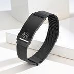 VNOX Medical Alert Id Bracelet for Men Women,Black Custom Engraving Adjustable Stainless Steel Customizable Mesh Emergency Survival Medic Bracelets Wristband Loop Band, Black