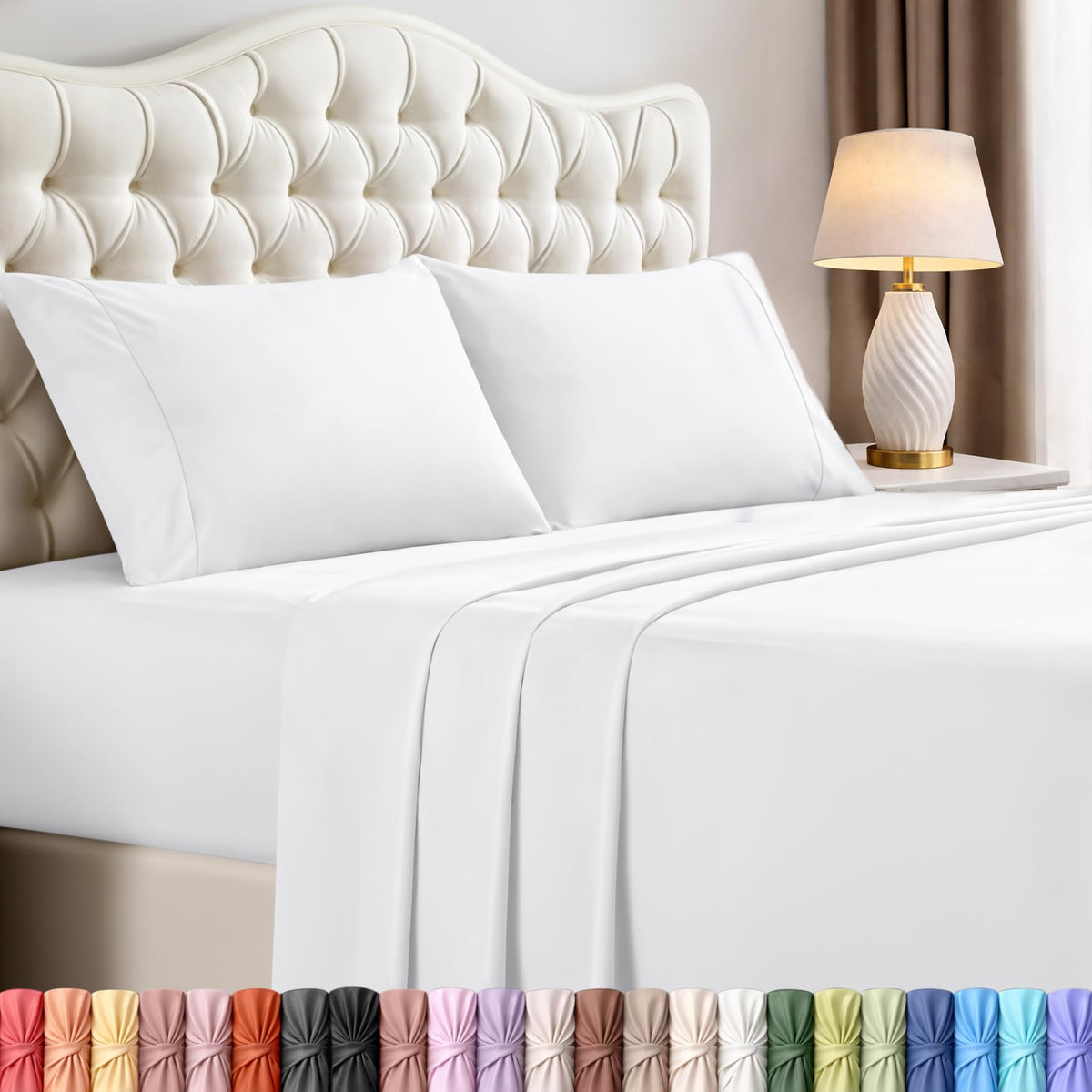 Queen Sheets Set, 4 Pieces 16" Deep Pocket Hotel Luxury Bed Sheets, White