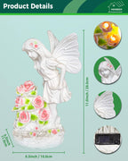 Voveexy Garden Figurines Angel Garden Statue Outdoor Decor, Solar Powered Resin Sculpture with 5 LEDs Art Decoration for Patio Lawn Yard Porch, Ornament Housewarming Gift, 11“ H