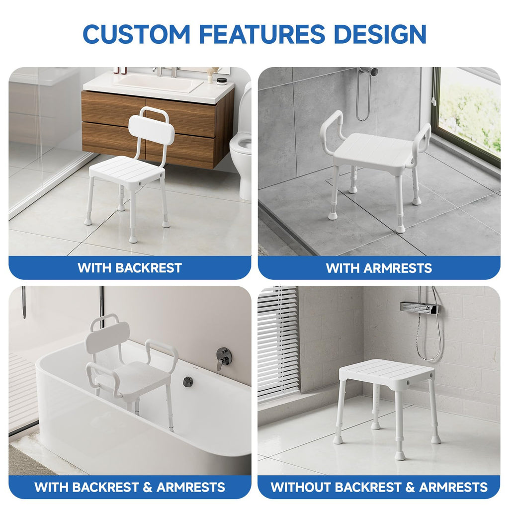 Shower Chair for Inside Shower,Bath Chair with Arms and Back,Aluminum Shower Stool for Tub,Slip Resistant Shower Bench,Height-Adjustable Shower Seat with Handles for Seniors,Neutral Gray