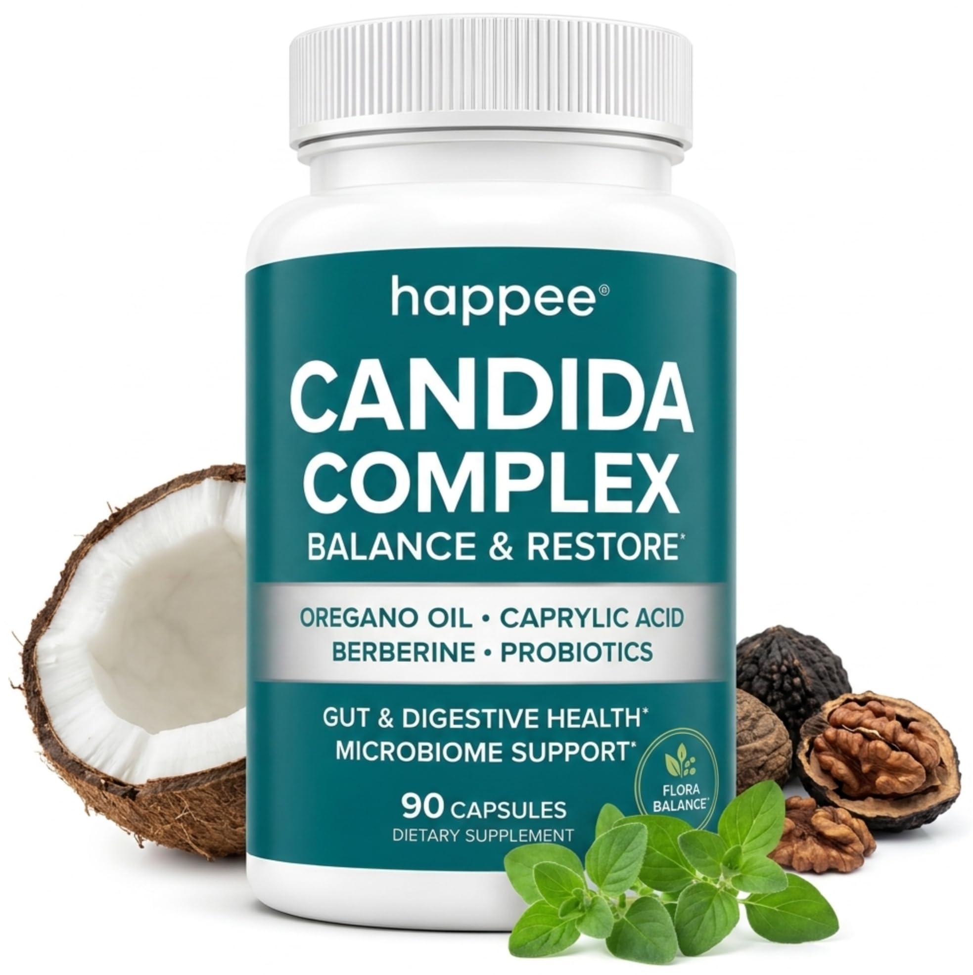 Happee Candida Cleanse Detox Supplement, Gut & Digestive Health, 90 Caps