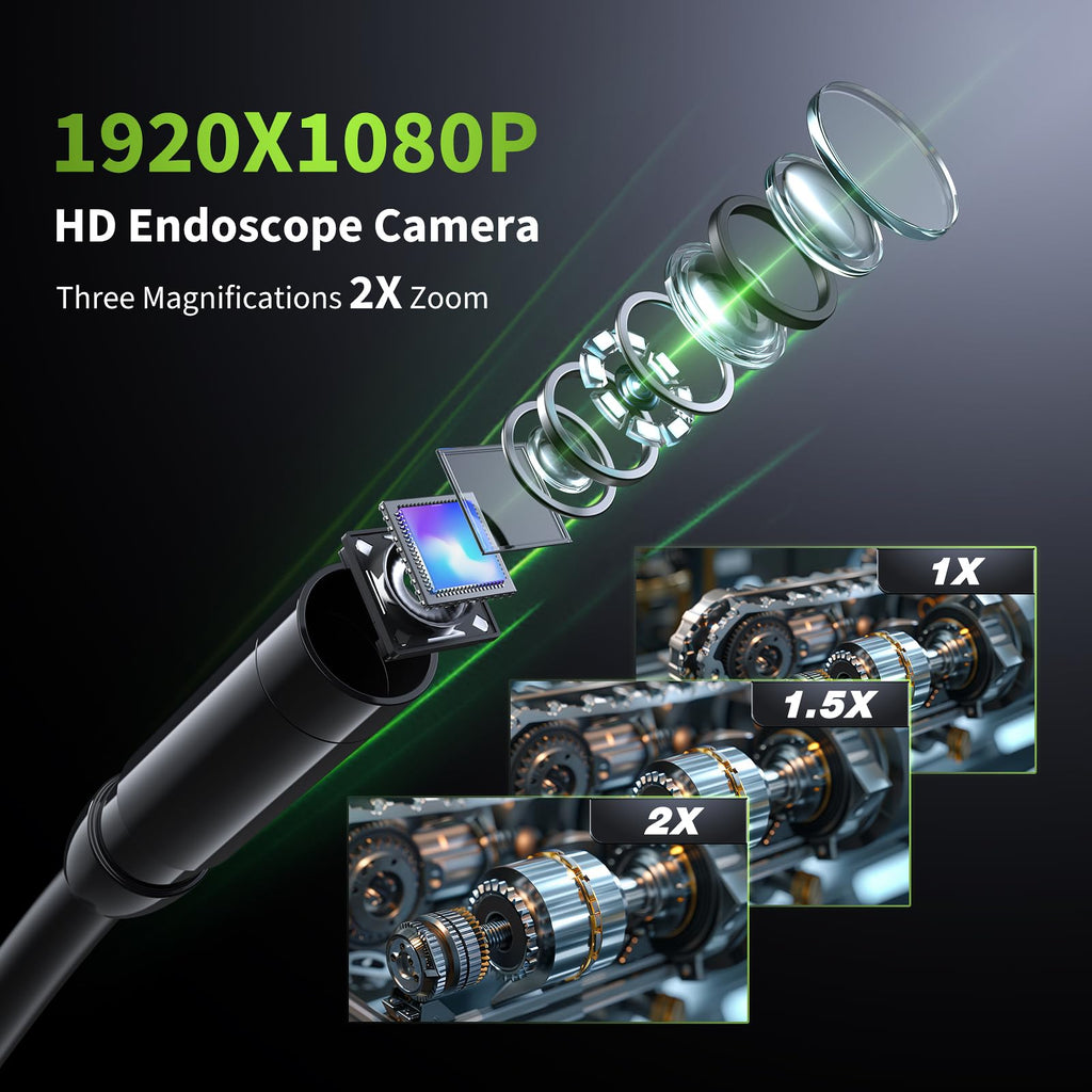 Endoscope Camera with Light, 4.3" Inspection Camera, 1920P HD Borescope with 8 LED Lights, IP67 Waterproof Snake Sewer Tools, 16.4ft Semi-Rigid Drain Endoscope Cool Gadget (Green)