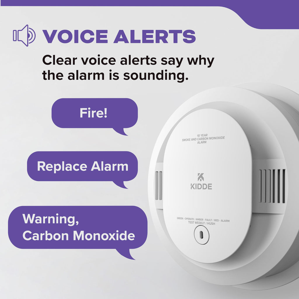 Kidde Smoke and Carbon Monoxide Detector, Hardwired with 10-Year Battery Backup, Voice Alerts, LED Status Lights, Interconnected, 85 dB Alarm, 5 inches, 30CUA10-V, 1 Pack