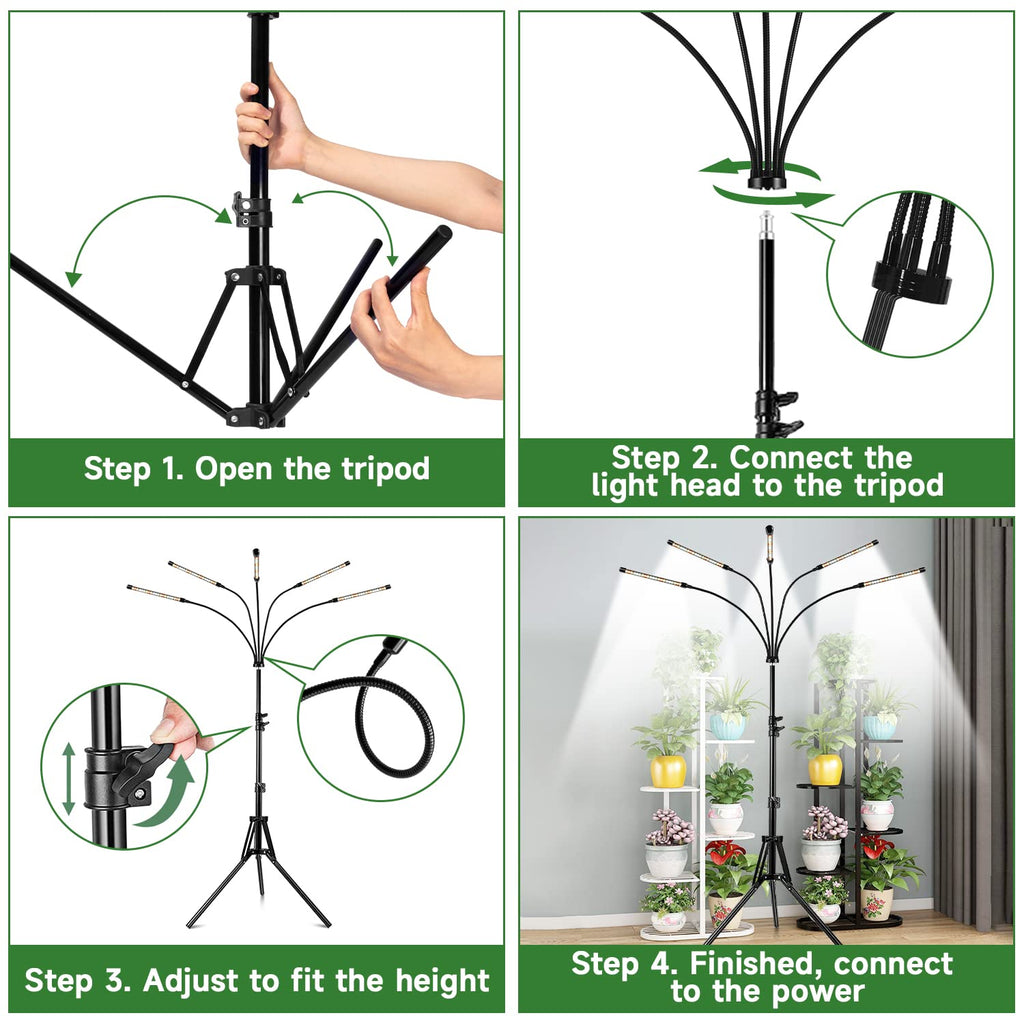 Garpsen Grow Lights for Indoor Plants, 5 Heads Grow Light with Tripod Stand