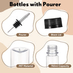RimCereal 8 Pack 25 oz Syrup Bottle Plastic Long Neck Bottle with Stainless Steel Leakproof Tapered Spout Pourer and Cap Alcohol Juice Coffee Container for Home Bar Service Bartending Supplies