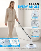Electric Spin Scrubber, Shower Scrubber with Long Handle, 7 Brush Heads, 2-Speed Cordless Bathroom Cleaning Brush, 54in Extendable Electric Cleaning Brush for Tub, Floor, Kitchen & Barbecue Grill