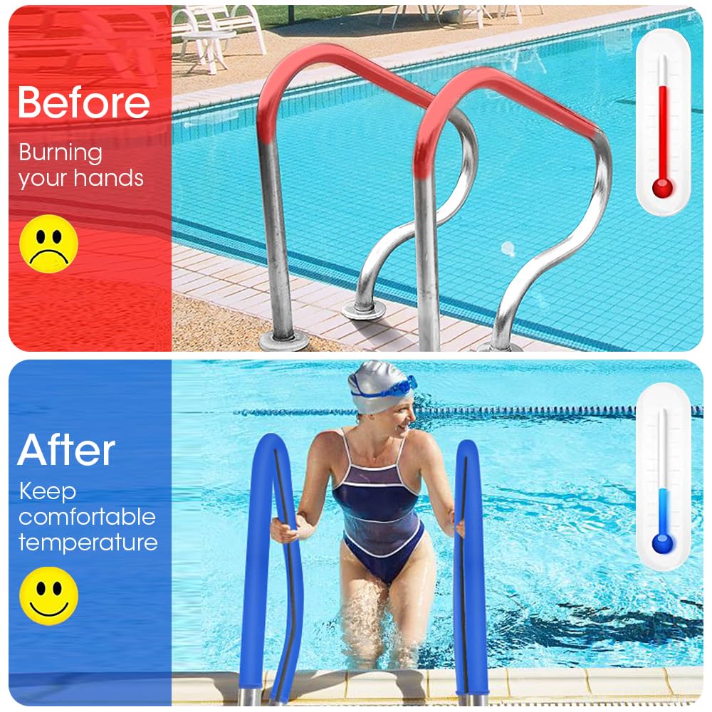 Pool Handrail Cover, 8 Feet Swimming Pool Hand Railing Covers with Zipper Non Slip Anti-Scald Safety Rail Grip Handles Sleeve for Swimming Pools Inground Ladder Hand Rail Grips-Blue