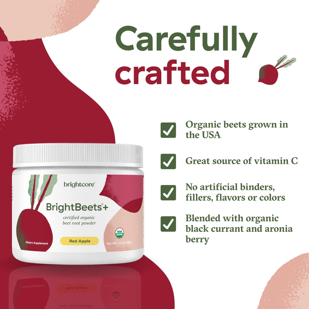 Brightcore Nutrition - BrightBeets Beet Powder, Red Apple Flavor, 150 Grams, 30 Servings
