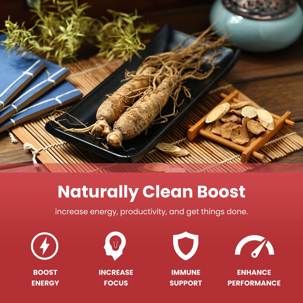 NutraChamps Korean Red Panax Ginseng Capsules | Extra Strength Ginsenosides for Energy, Focus, Performance, Vitality & Immune Support | Korean Ginseng Root Extract (120, Red)