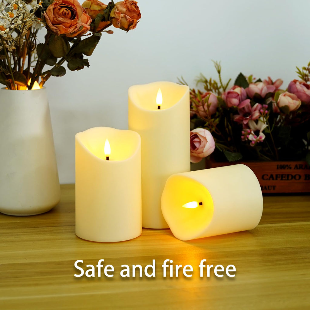 Fo32won Flameless Flickering Candles with Remote Timer, Set of 6 Ivory Led Battery Operated Candles for Home Decor Xmas Halloween (D3 x H3 3" 4" 5" 6" 7")