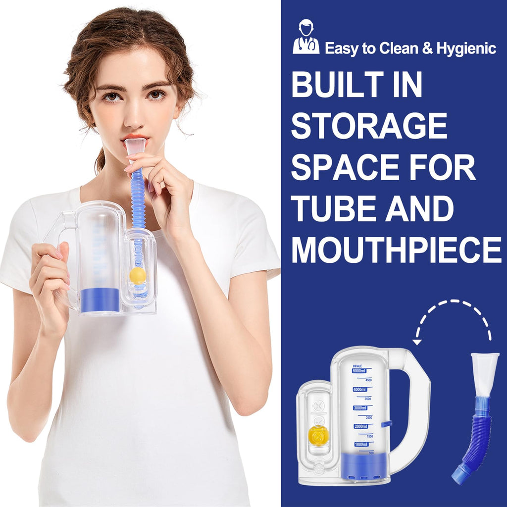 Breathing Exercise Device for Lungs, Lung Exerciser Device – 5000ml Volumetric Deep Breathing Trainer with Flow Rate Indicator for Respiratory Health & Recovery