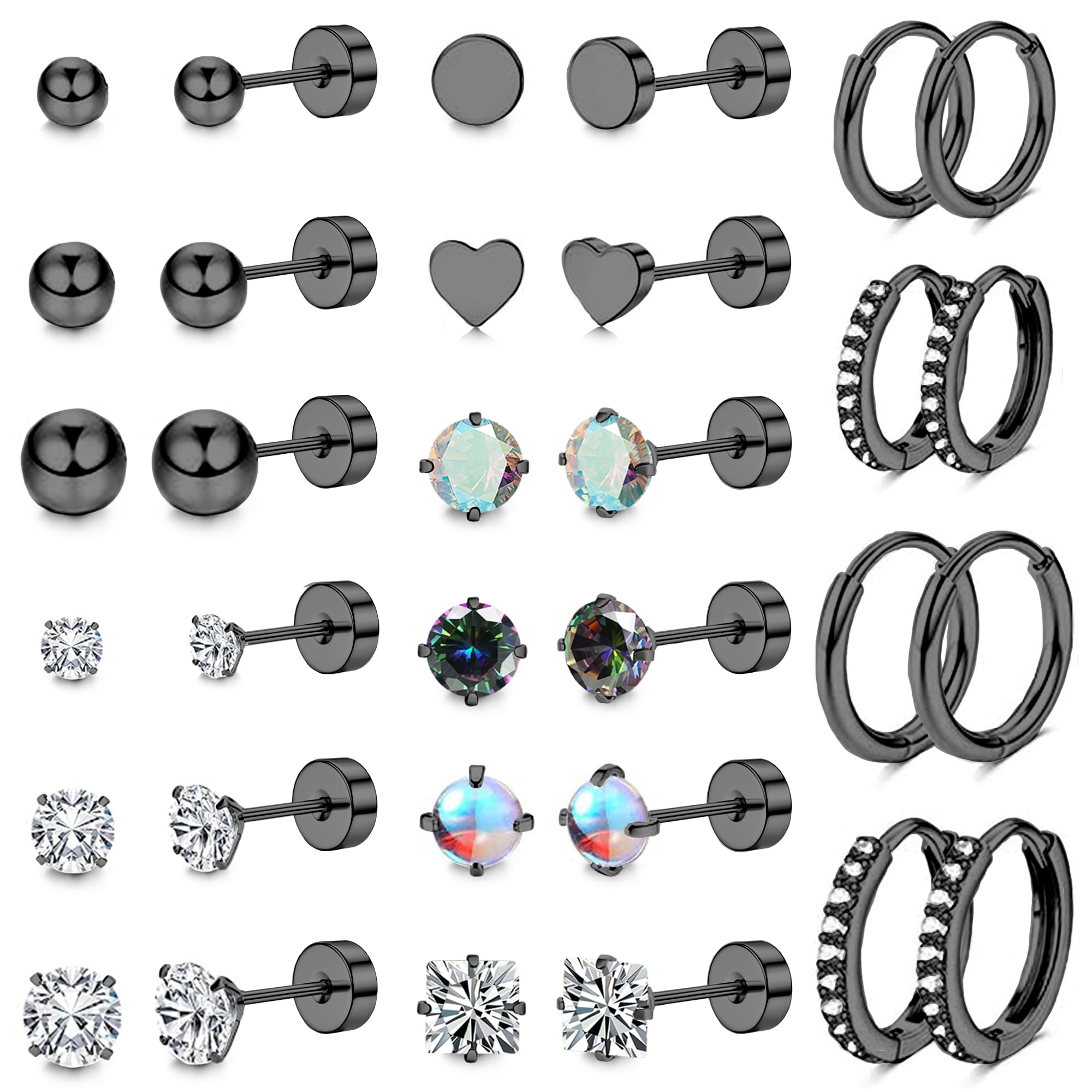 LOFITOR Hypoallergenic Surgical Steel Flat Back Earrings Set for Women Men