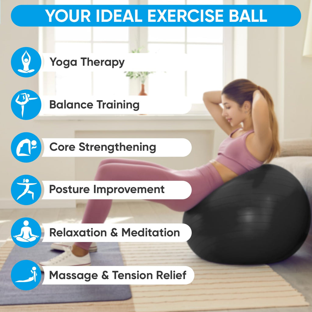APEXUP Yoga Ball Exercise Ball, Anti Slip Stability Ball Chair, Heavy Duty Large Gym Ball for Fitness, Balance, Core Workout and Physical Therapy (M (19"~22'') 55cm, Black)