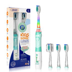 SEAGO Kids Electric Toothbrush with 2 Mins Brushing Timer and 4 Replacement Brush Heads, Rainbow LED Light Makes Brushing Fun, Boys Battery Powered Toothbrush for 4-12 Years Old，SG-977(Green)