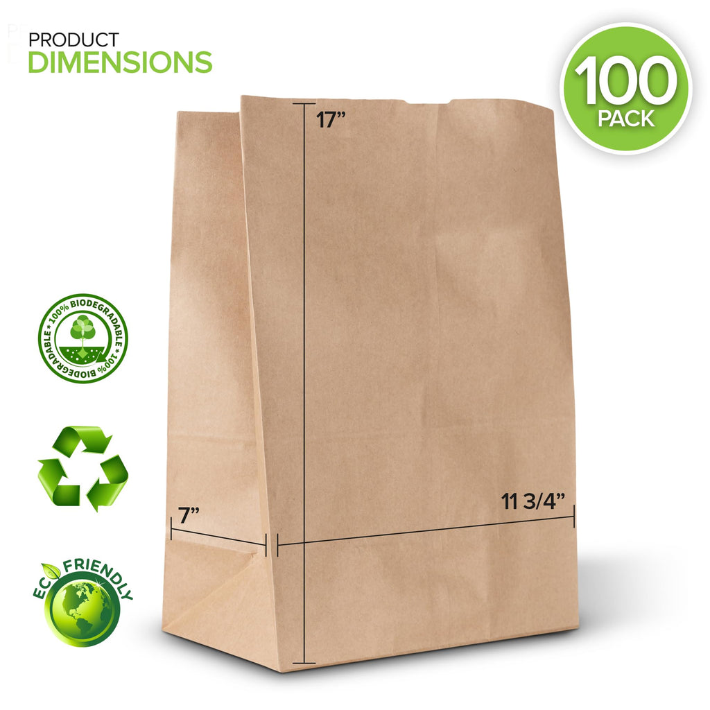 Stock Your Home 70 lb Kraft Brown Bags 100 Pack, 17x12x7 Grocery Bags, Heavy Duty Large Brown Bags for Shopping, Takeout, Storage, Trash or Recycling, Bulk Pack.