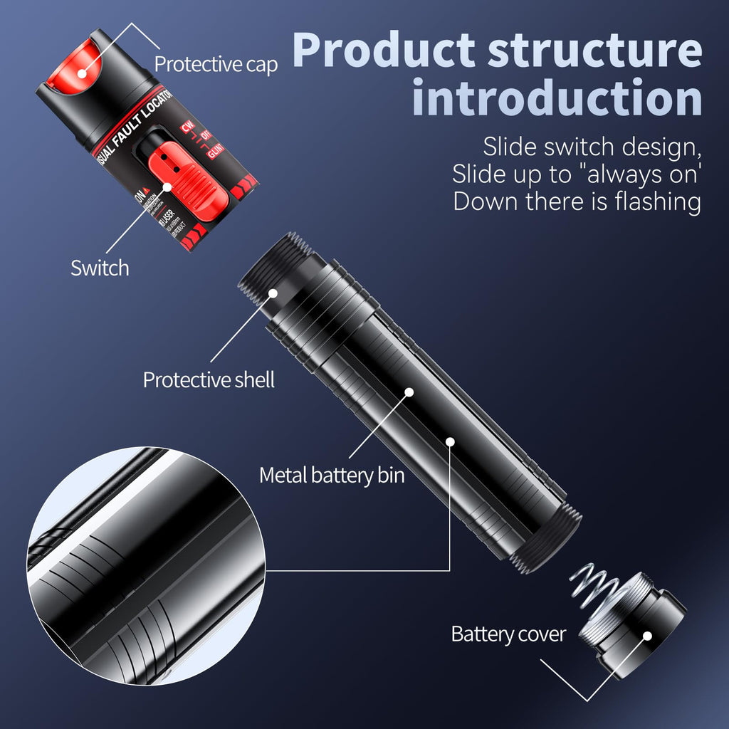 Visual Fault Locator 30KM - Rechargeable VFL Fiber Optic Tester Kit Include Single Mode 9/125um FC Male to LC Female Adapter, Fiber Optic Lights for Network Cable