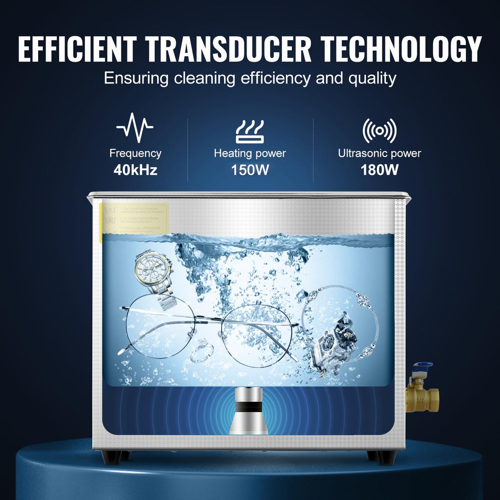 VEVOR 6L Commercial Sonic Cleaner, 40kHz Professional Cleaning Machine with Digital Timer & Heater, 110V - Ideal for Watches, Instruments, and Industrial Parts, FCC/CE/RoHS Certified