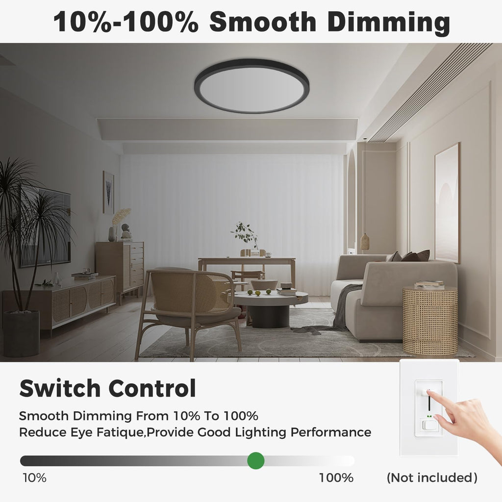 zemty 4Pack LED Flush Mount Ceiling Light, 9Inch 18W Dimmable Ceiling Lights Fixture, 5 Color Temperatures (3000K-6500K) Black Round Ceiling Lamp for Bedroom, Kitchen, Hallway,Bathroom