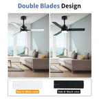 LANMEL 42 Inch Metal Ceiling Fan with Light, Modern Flush Mount Low Profile with Remote Control, Reversible, 3cct Dimmable, Quiet, Black LED for Bedroom, Living Room, Indoor/Outdoor Patio Use