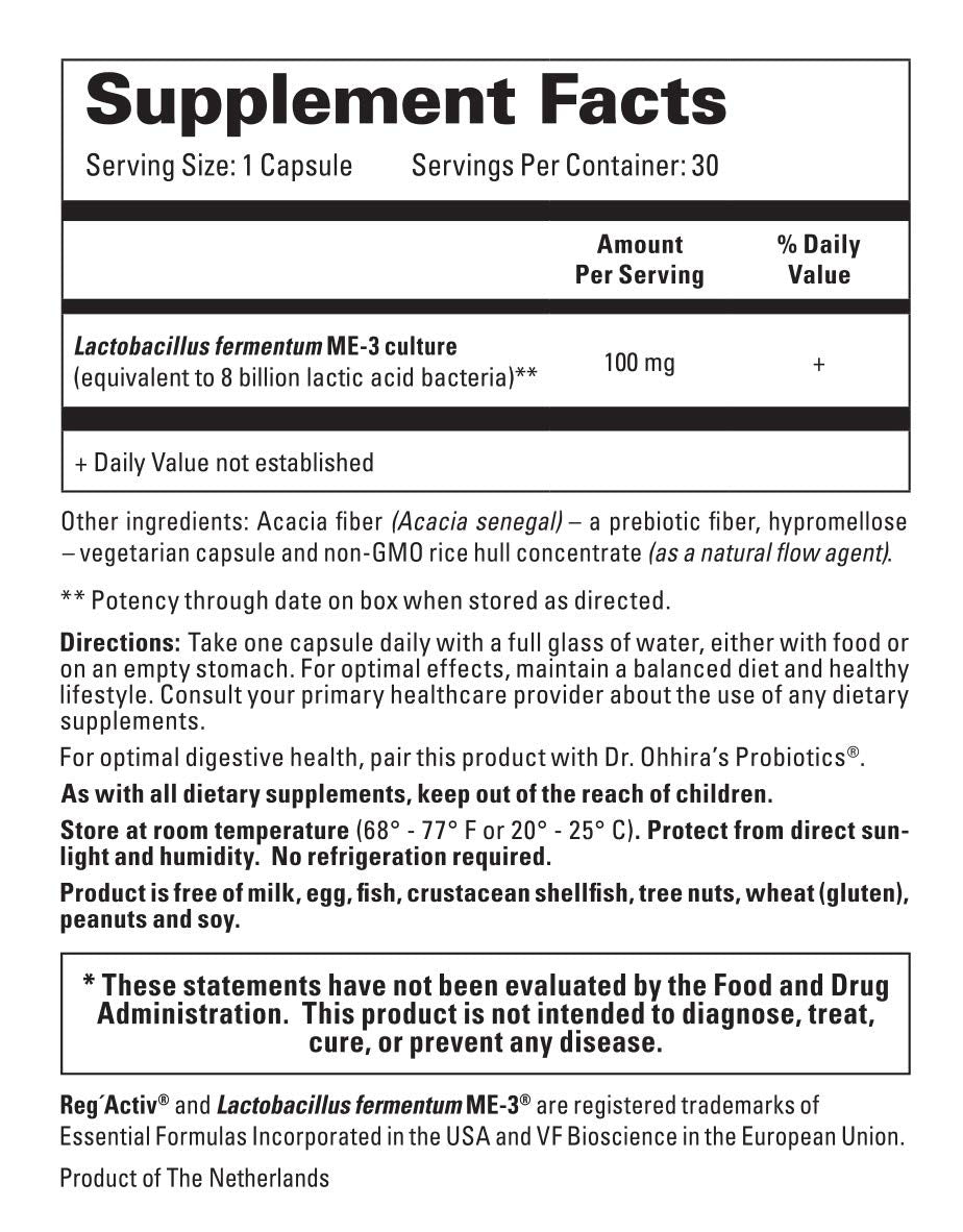 Reg'Activ Essential ME-3, 30 Capsules. A Glutathione-producing Probiotic That Delivers Glutathione to The Intestine for Efficient Guthatione Supplementation