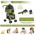 BETSOCCI Double Dog Stroller with 2 Detachable Carrier, Portable Pet Stroller for Small Dogs & Cats Folding Lightweight Puppy Travel Carriage, 4 Wheels, Olive Green
