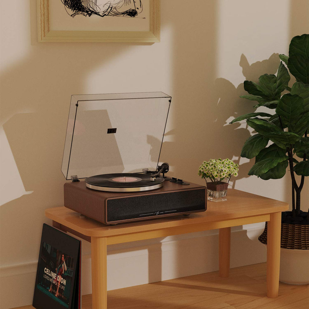 1 BY ONE High Fidelity Belt Drive Bluetooth Turntable with Built-in Speakers, Vinyl Record Player with Magnetic Cartridge, Wireless Playback and Aux-in Functionality, Auto Off