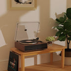 1 BY ONE High Fidelity Belt Drive Bluetooth Turntable with Built-in Speakers, Vinyl Record Player with Magnetic Cartridge, Wireless Playback and Aux-in Functionality, Auto Off