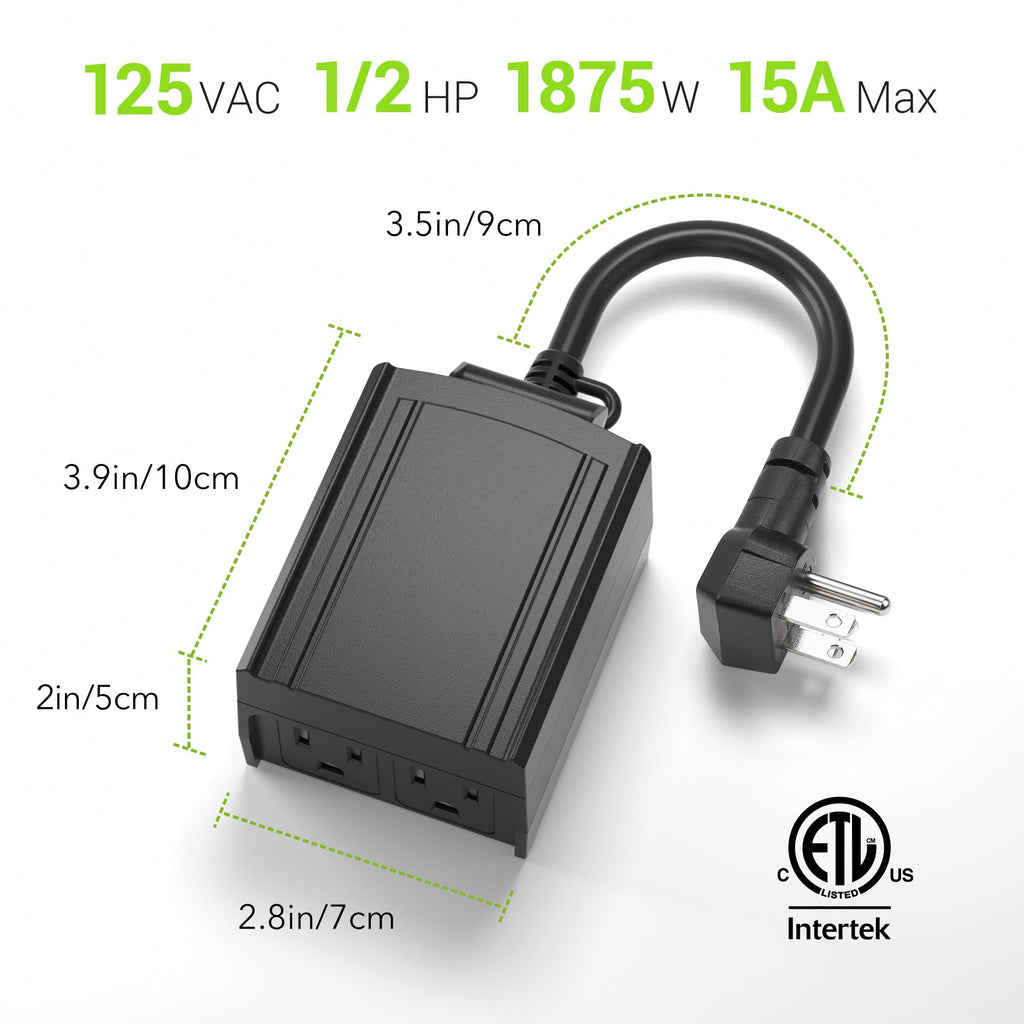 BN-LINK Outdoor 24-Hour Mechanical Timer Outlet, 2 Grounded Outlets, 2 Pack