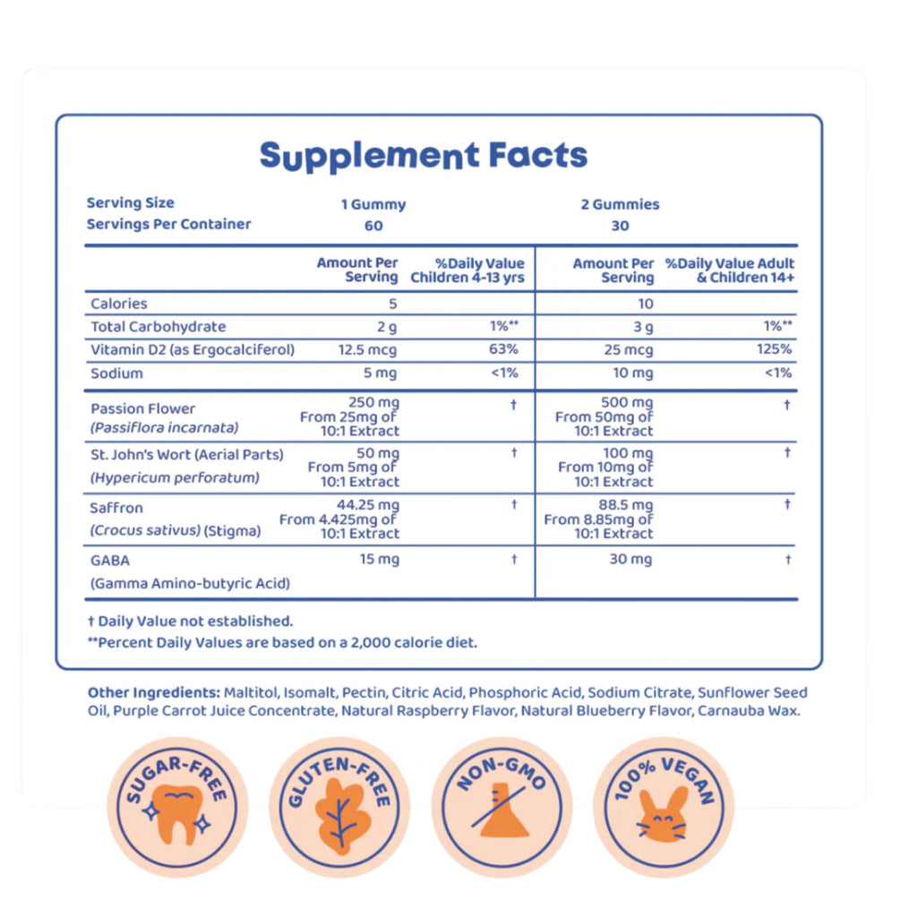 Happy Chews Saffron Gummies for Kids | Supports Mood, Calm & Focus | Saffron Extract, Passionflower, St. John’s Wort & GABA | Sugar-Free, Gluten-Free, Vegan, Non-GMO (60 Gummies)